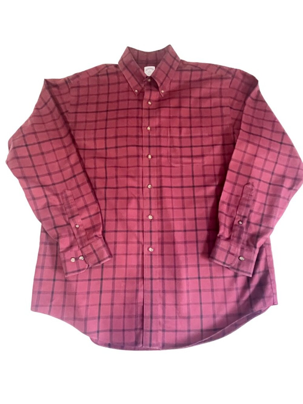 Brooks Brothers 346 Red Windowpane Plaid Button-Down Shirt Men's L